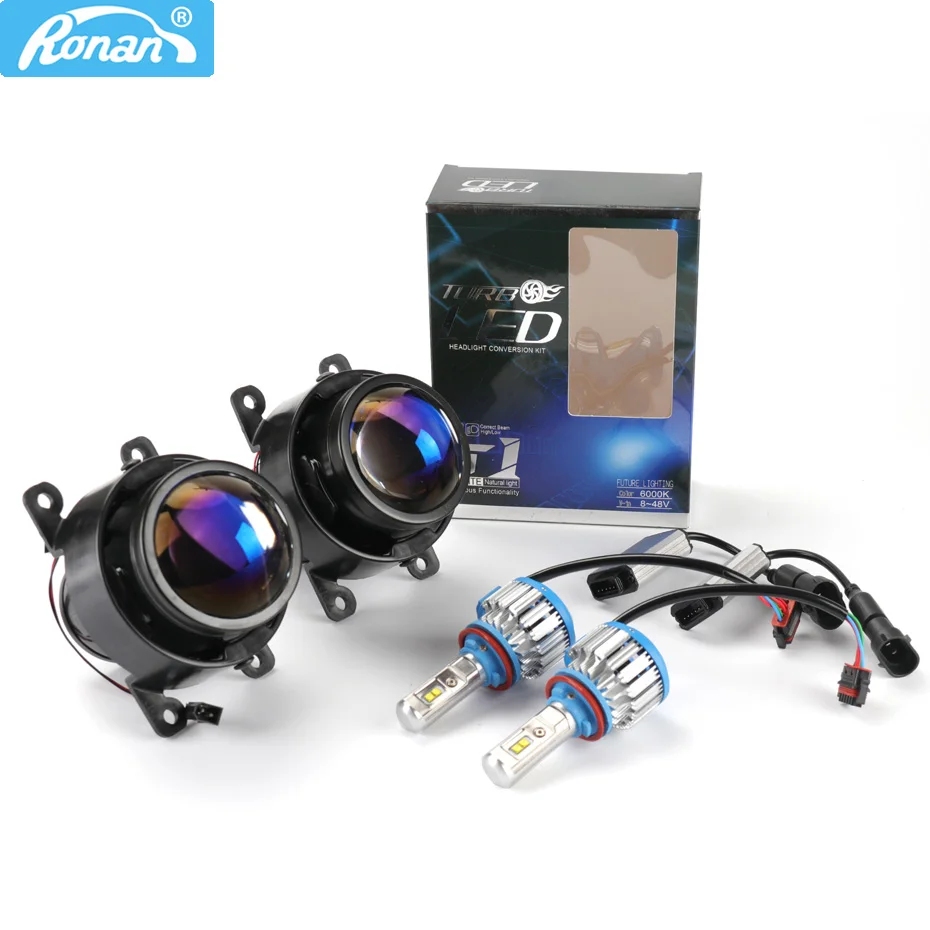 

RONAN 2.5" Bi xenon projector blue projector lens LED 6000K H11 lamp similar T-W fog lenses car styling retrofit auto headlights