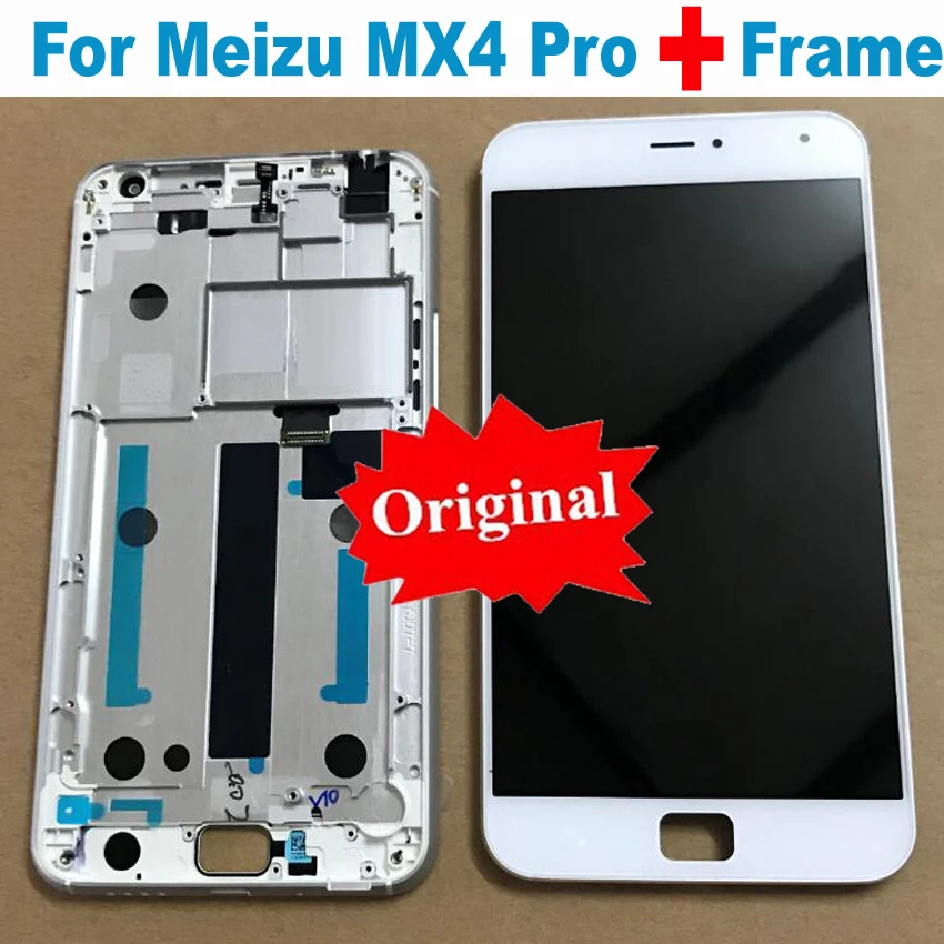 

Black White TOP Quality Full LCD Display Touch Screen Digitizer Assembly with Frame For Meizu MX4 Pro 5.5" Phone Replacement