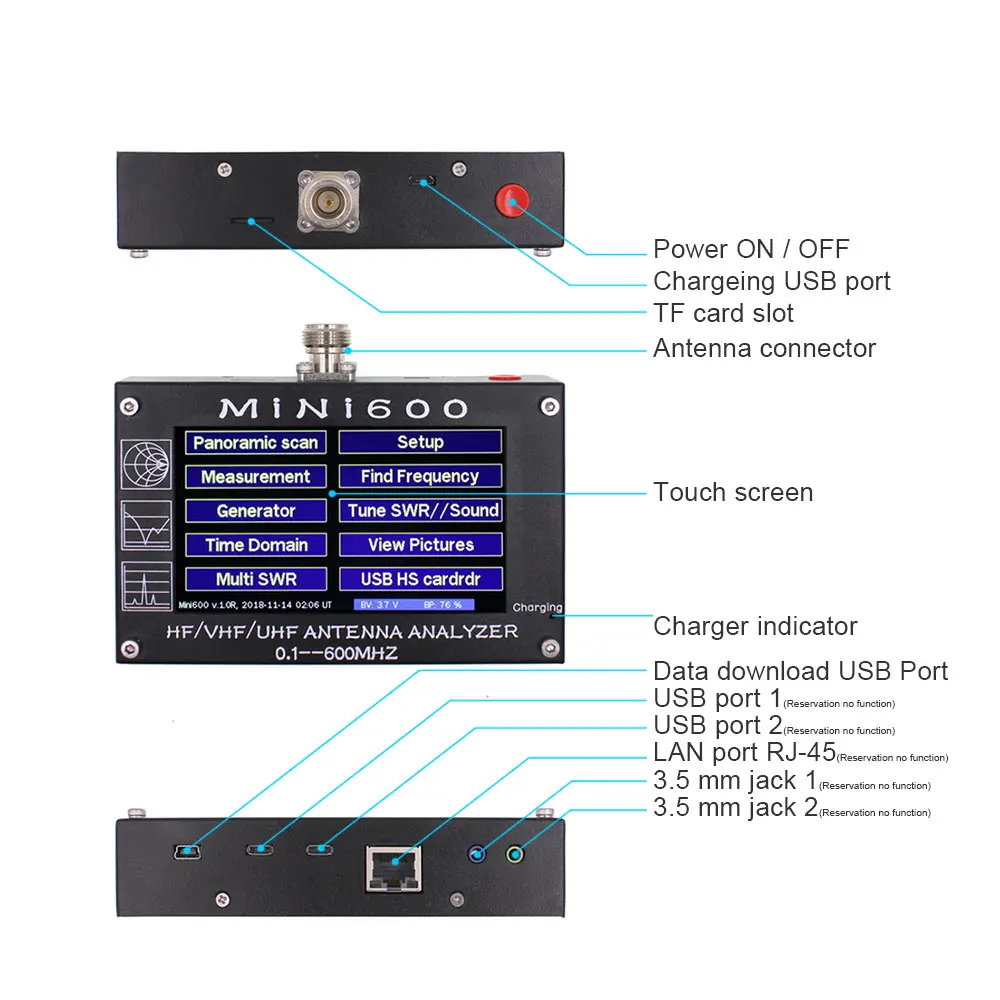 Антенный счетчик MINI600 HF/VHF/UHF антенный тестер MINI 600 частота 0 1 MHZ с 4 3 &quotTFT LCD