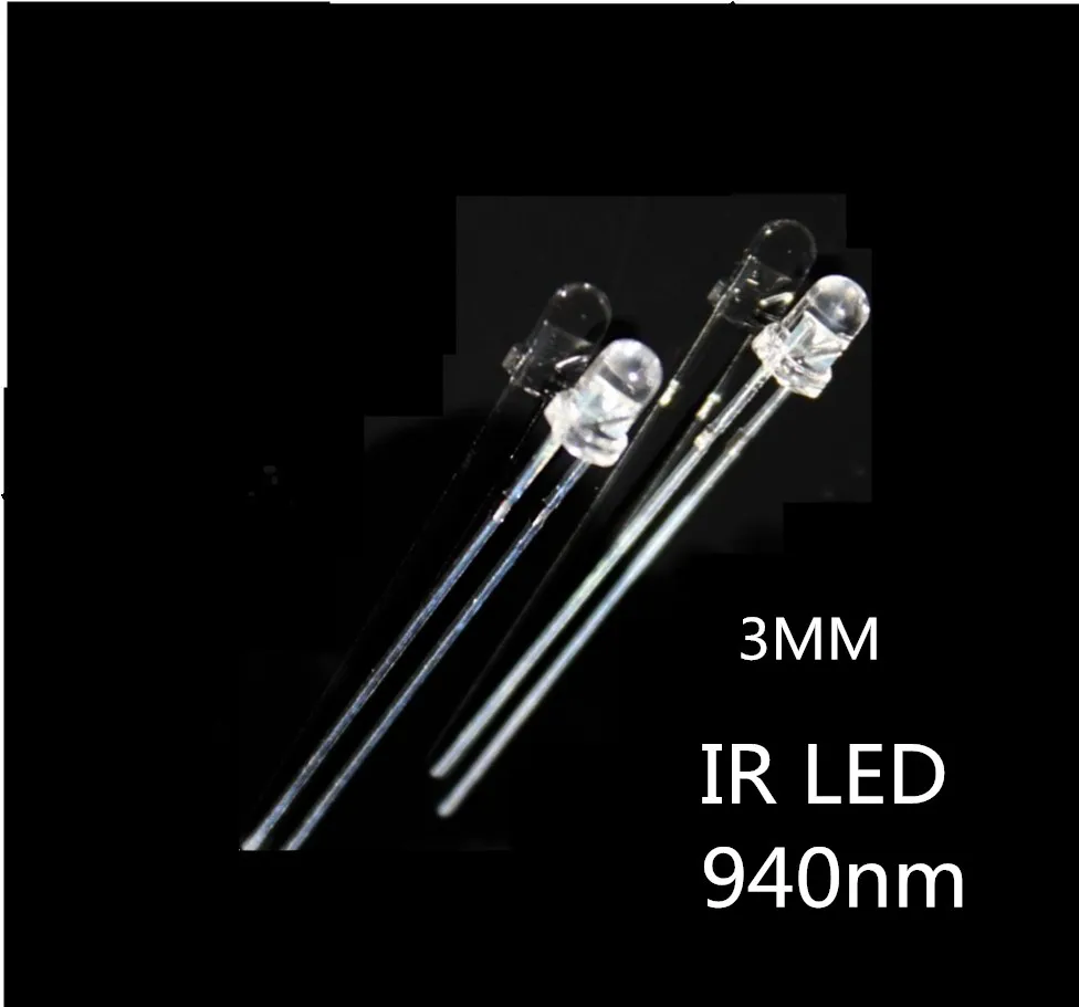 

100pcs 3mm Transparent Infrared 940 nm LED Light 3mm IR LED 940nm 20mA DC 1.2-1.5V Emitting Diode Lamp Water Clear Bulb 4 Pins