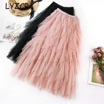 

Lyzcr High Waist Women's Black Ruffer Tulle Skirt Long Summer Beach Skirts For Women Elegant Tulle Skirt Saia Midi Faldas