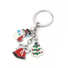 Doreen Box Keychain& Keyring Christmas Santa Claus Dull Silver Color Multicolor Green Christmas Tree Snowflake Enamel, 1 Piece