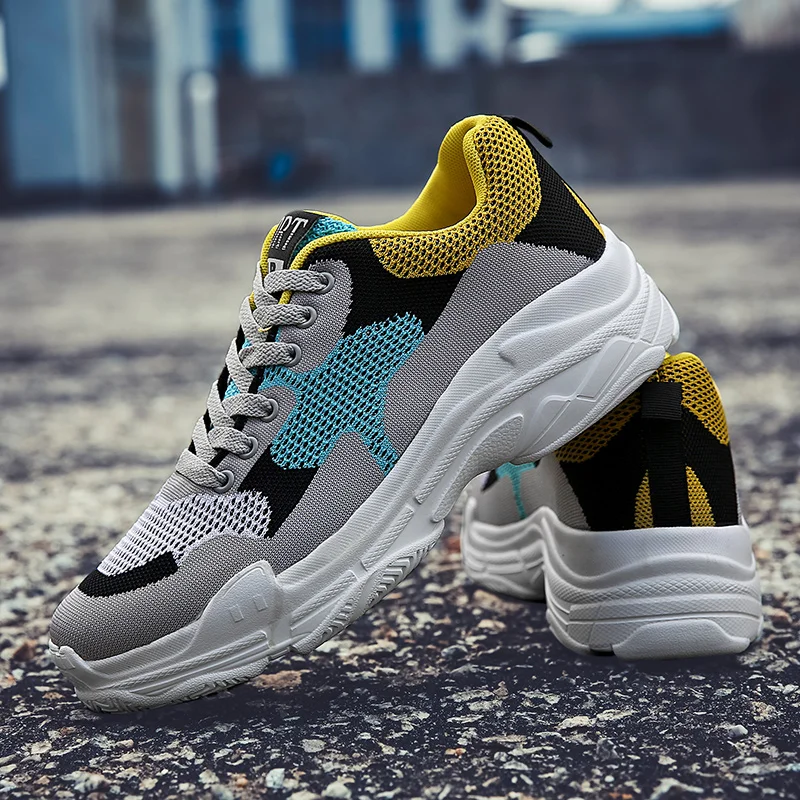 

New Pattern For Men Thick Sole Sport Sneakers Lace-up Style Jogging Breathable Shoes Walking Comfortable Footwear Running Shoes
