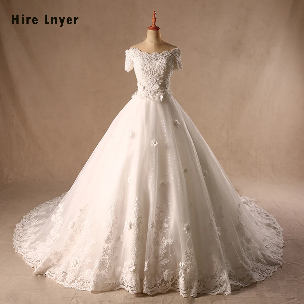 HIRE LNYER свадебное платье с коротким рукавом со шнуровкой и бусинами|robe de mariee|gown