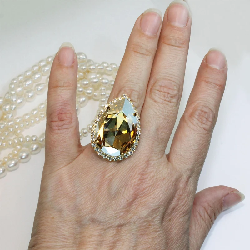 Utimtree роскошное женское кольцо с большим камнем модное серебряное Ювелирное кольцо с кристаллами и цирконием кольцо в форме капли воды винтажные Свадебные Кольца для женщин подарок