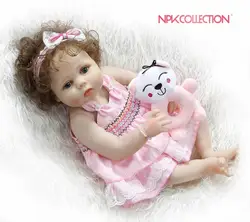 NPKCOLLECTION 56 см полный корпус slicone reborn baby doll девочка bebe Кукла reborn Ванна игрушка ручной корни вьющиеся волосы Анатомически правильные