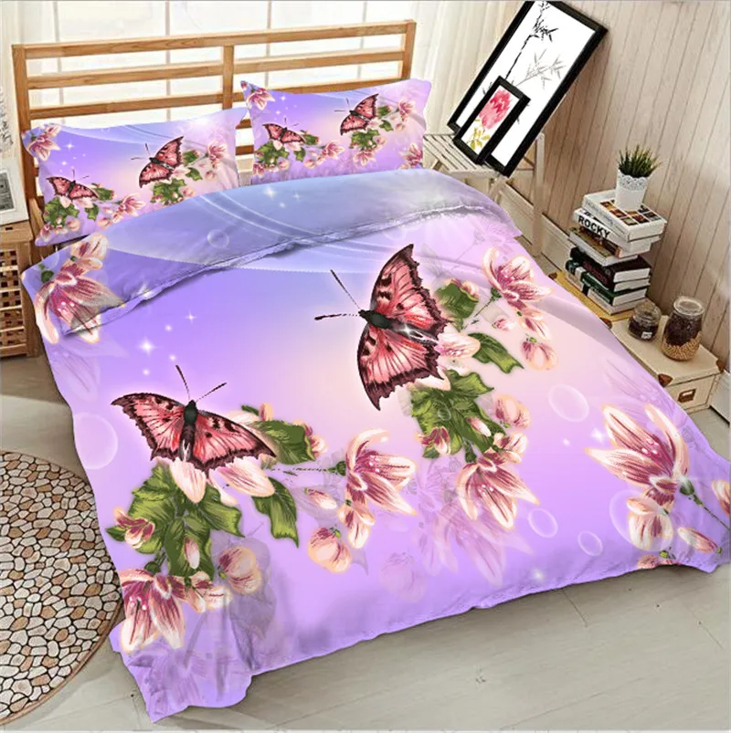 Butterfly Luxury Bedding set Double King Queen size Bedsheet set Duvet cover Pillowcasesin