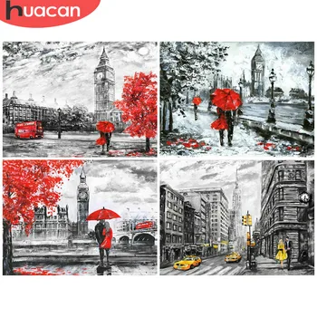 

HUACAN Diamond Embroidery Cross Stitch Street Diamond Painting Landscape City Mosaic Decoration Home