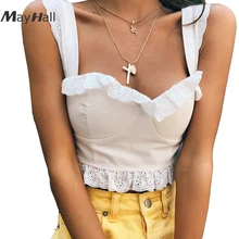 MayHall Back Zipper Ruched 2018 Summer Solid White Crop Top Cute Women Tank Top Lettuce Edge Top Elastic Camis MH044 MayHall Back Zipper Ruched 2018 Summer Solid White Crop Top Cute Women Tank Top Lettuce Edge Top Elastic Camis MH044