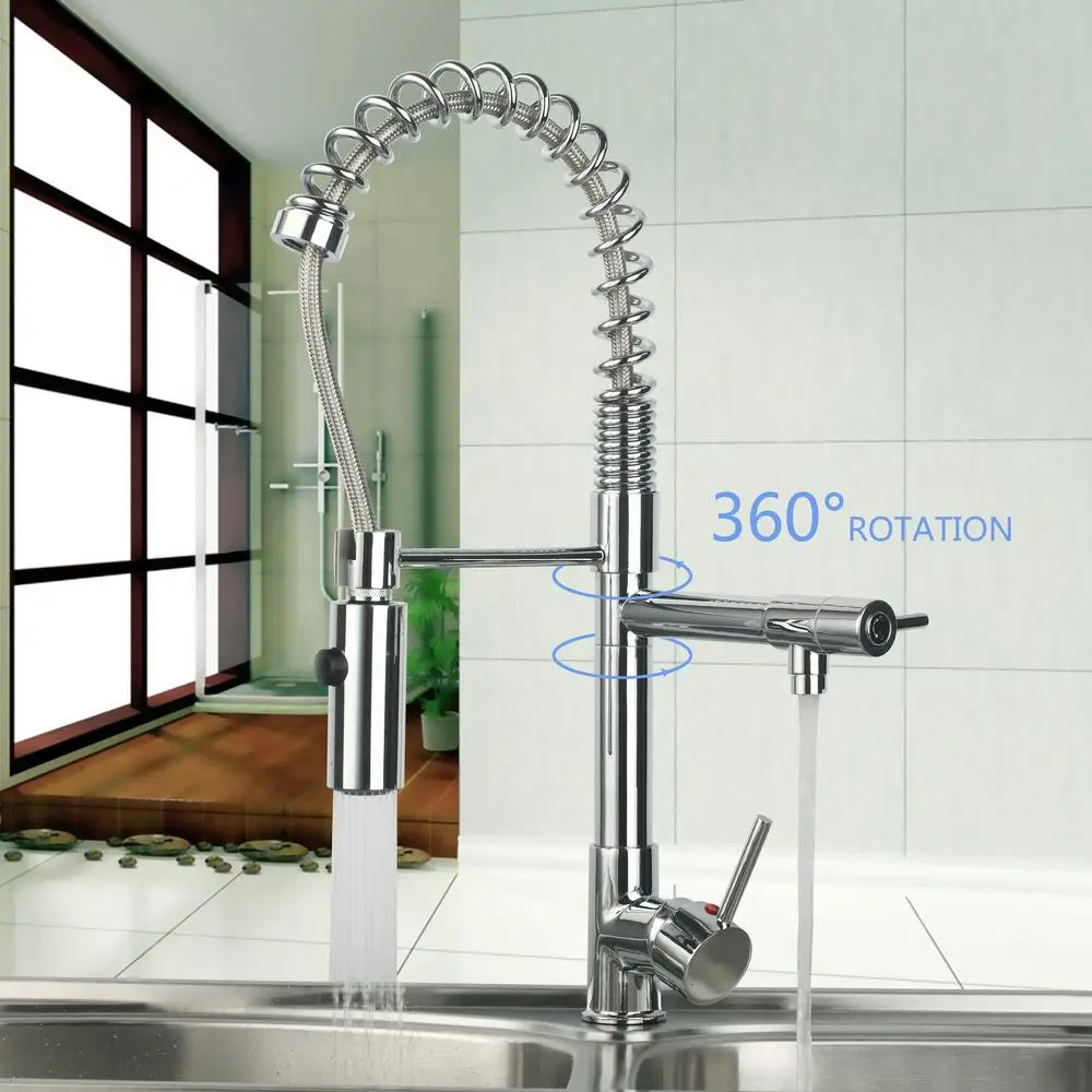 Hot Cold Water Tap Pull Out Down Swivel Spray 97168D063 Single Handle Sink Kitchen Chrome Faucet