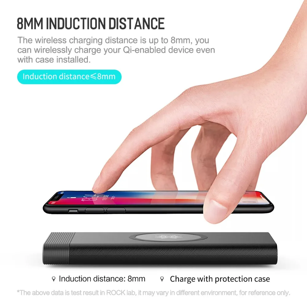 ROCK 10000mAh Wireless Power Bank Ultra Slim Portable Charger External Battery Powerbank for iPhone XS X 8 Samsung Xiaomi