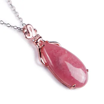 

Genuine Red Natural Rhodochrosite Gemstone Water Drop Bead Necklace Charming Pendant Women 35*14*5mm