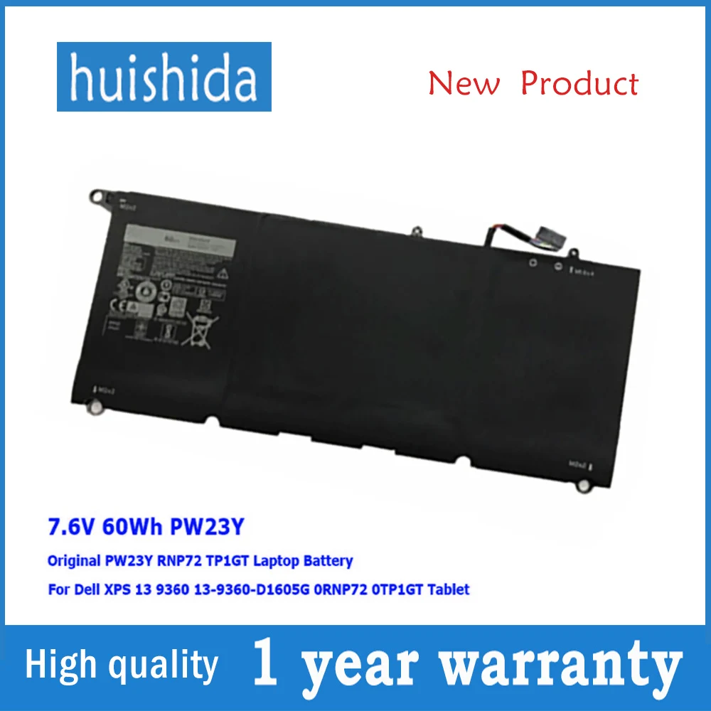 7 6 V 60Wh PW23Y новый оригинальный аккумулятор для ноутбука Dell XPS 13 9360 D1605G RNP72 TP1GT