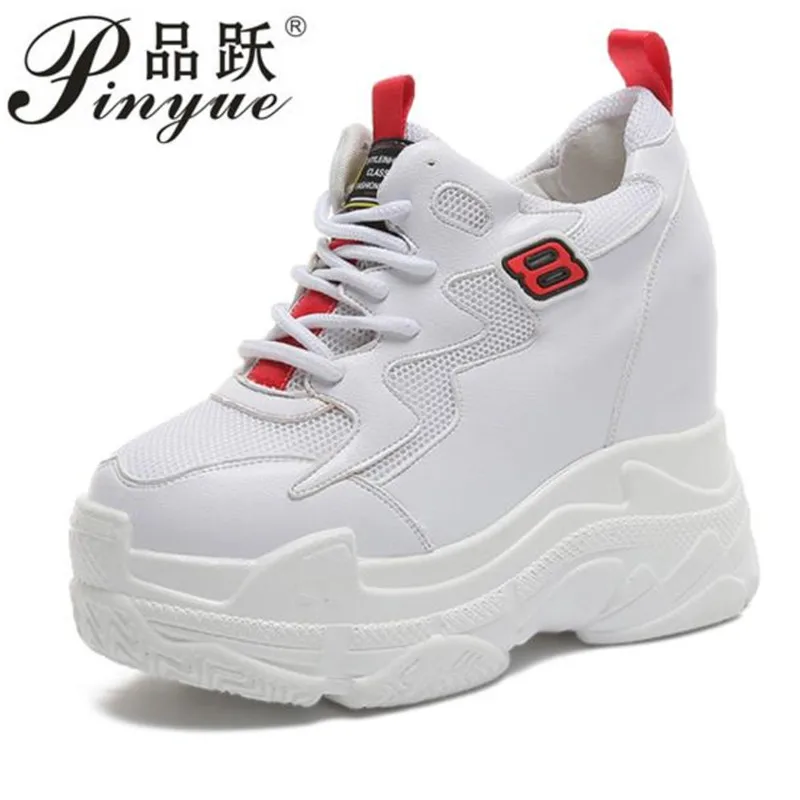 

Sneakers Platform Woman Breathable Autumn 2018 New White Female Casual Shoes 12 Cm Wedge Heel High Quality Sneakers Woman