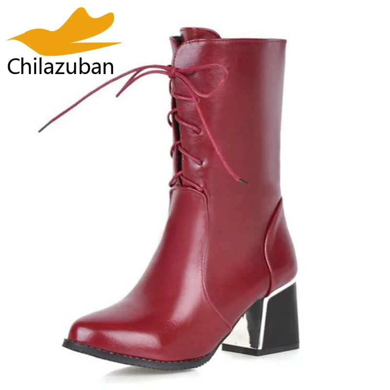 Chilazuban размеры 34–42 женские сапоги до середины икры со шнуровкой на высоком