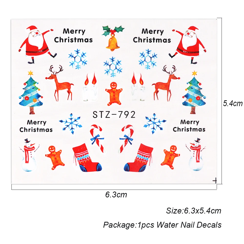 1 шт Переводные картинки для ногтей, наклейки на год, Рождество, декор со снежинками и оленями, переводные наклейки с водой, советы, украшения для ногтей, TRSTZ779-794