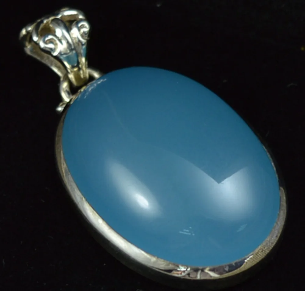 

Hand make Genuine Aqua Chalcedony Pendant 100% 925 Sterling Silver, 39.8 mm , AP6139