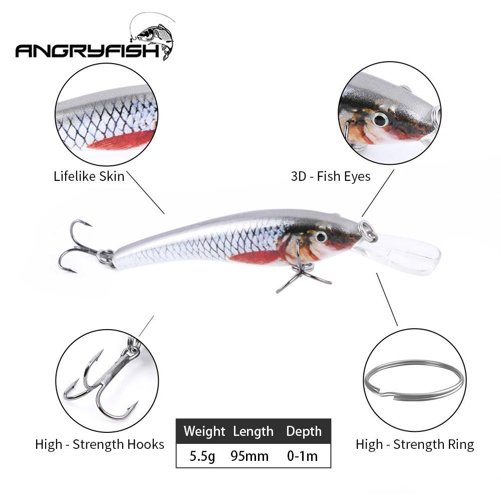 Angryfish горячая Распродажа рыболовные приманки 5 шт. 90 мм 7 г Реалистичная
