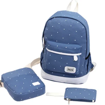 

canvas backpack women dot school bag for teenagers girls Preppy Style composite bags set travel high quality female backpack