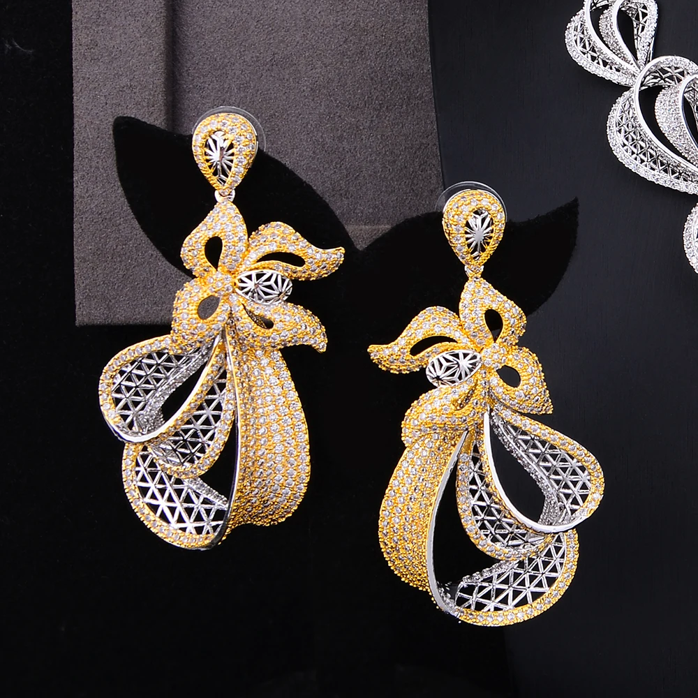 GODKI Luxury Trendy Flowers Nigerian Jewelry sets For Women Wedding Cubic Zircon CZ Dubai Gold Bridal Jewelry Set