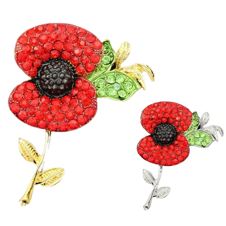 Hot Selling Royal British Legion Brooch Crystal Poppy Flower Brooch