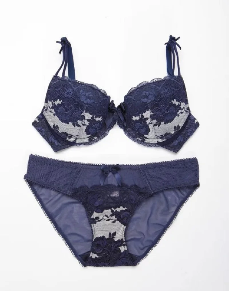 Elegant Lace Bra Set Push Up French Embroidered Women's Underwear Sets ABC Cup Bra And Panty Deep V Brassiere Lingerie Set BS304