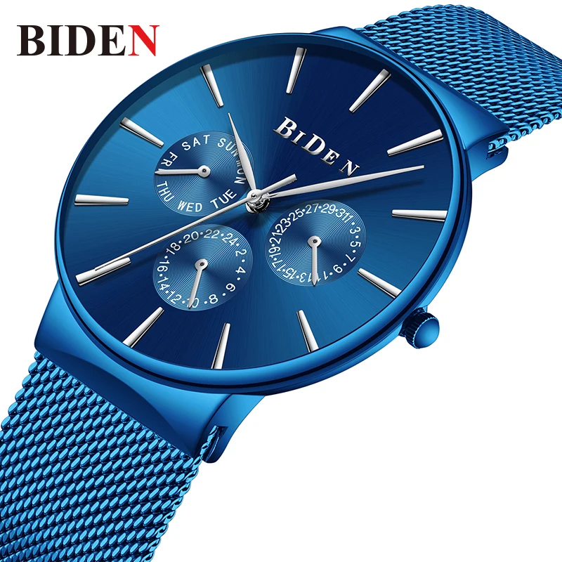 

Blue Watch Men Top Luxury Brand Men's Quartz Wristwatches Steel Mesh Business Male Watch Chronograph Military Display Date Clock