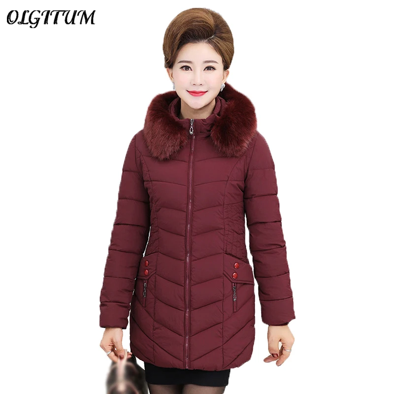 Winter Faxu Fur Hooded Collar Jacket 2018 New Middle aged