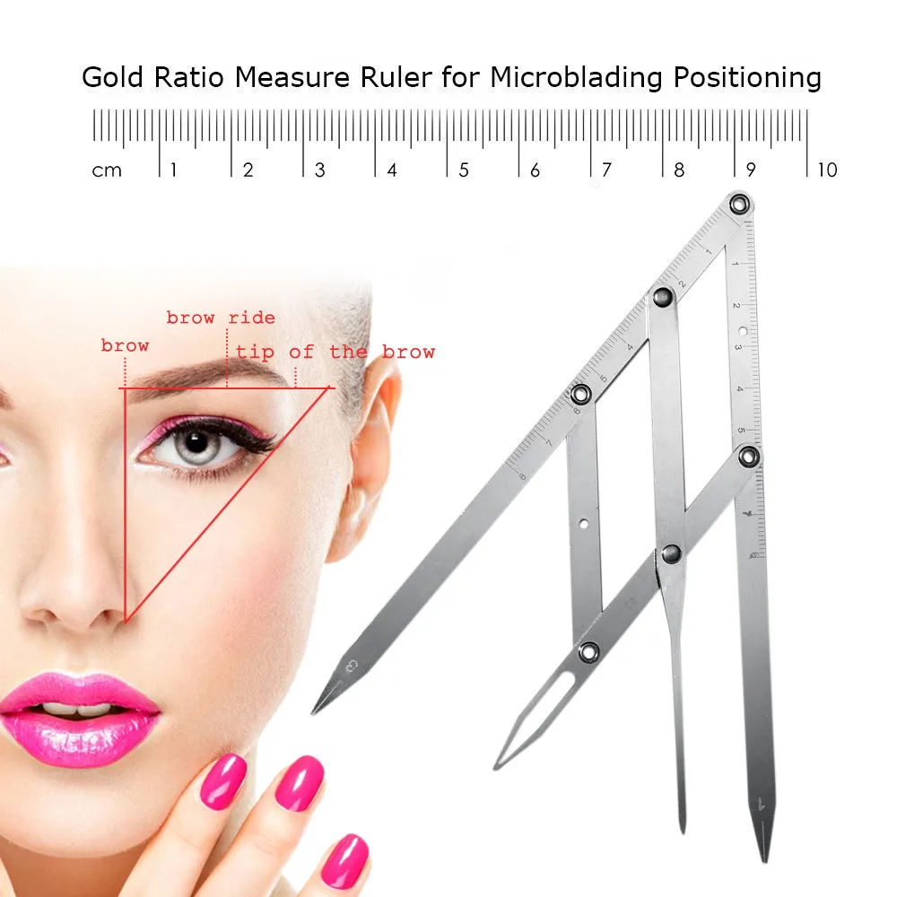 

Stainless Steel Eyebrow Makeup Ruler Foldable Eyebrow Microblading Permanent Makeup Reusable Measure Tool
