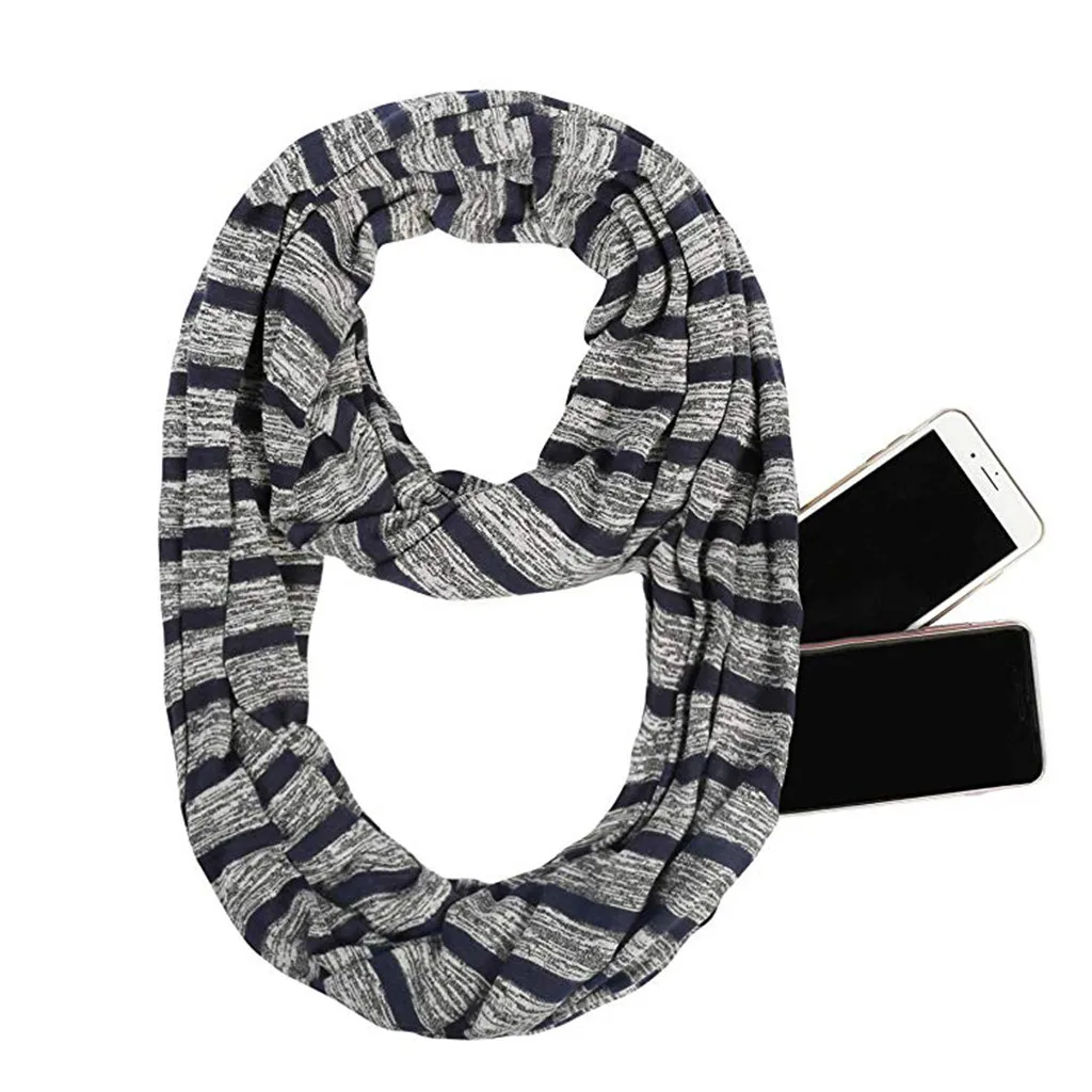 40 Scarf With Pocket Convertible Journey Infinity Scarf All-match Women zipper pocket scarf Soft Pocket Loop Scarf