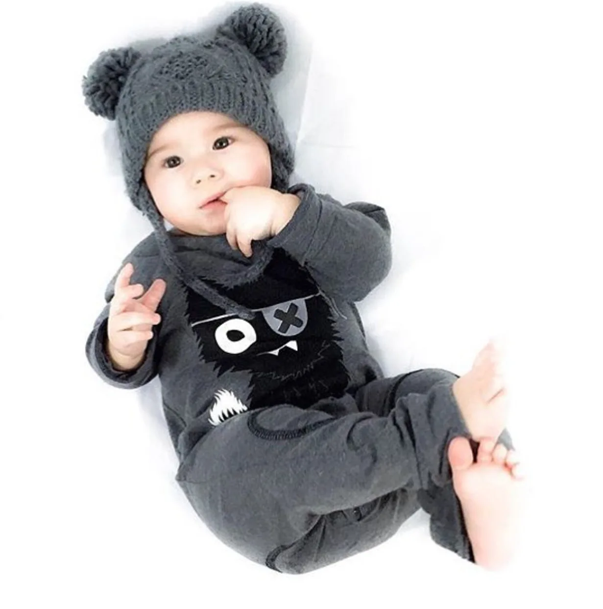 

2017 New Trend Cartoon Cotton Long Sleeve Small Monster Clothing Burst Child Suit Jumpsuit Costume For Kids Vestido Infantil T