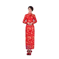 Высокое качество Красный Новый китайский женский парча сатин Cheongsam новый стиль длинный Qipao свадебное платье размер S M L XL XXL 020710