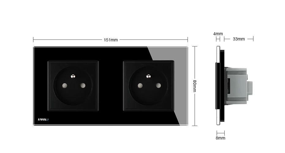 LIVOLO 16A французский стандарт для умного дома, настенная электрическая/мощная двойная розетка/вилка, кристальная стеклянная панель, VL-C7C2FR-11