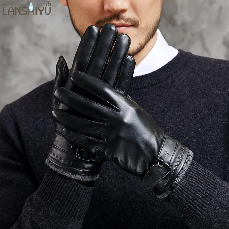 Mens Top Quality Italian Sheepskin Leather Gloves Vintage Finished Wool