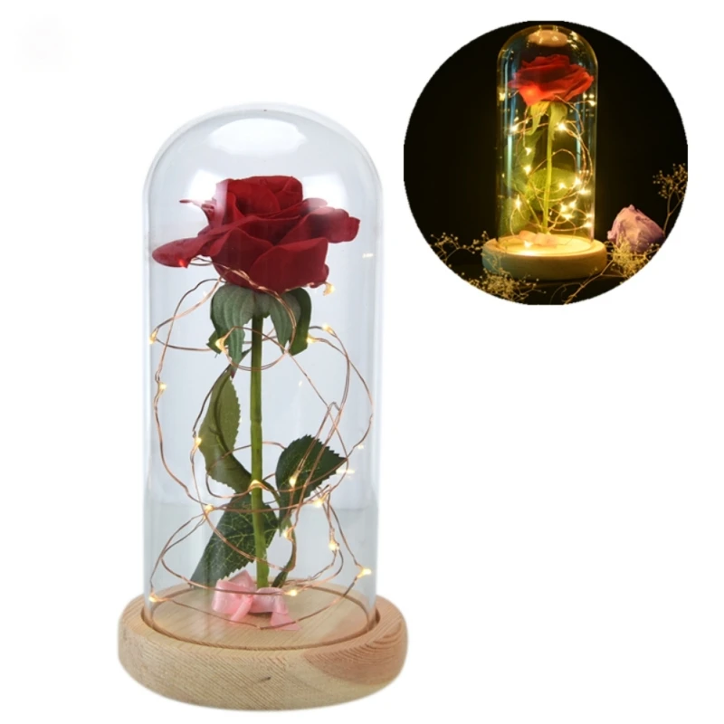 2018 WR пейзаж за окном Гуд DIY микроскопические Красота и чудовище красная роза в Стекло базы для подарки святого Валентина лампа