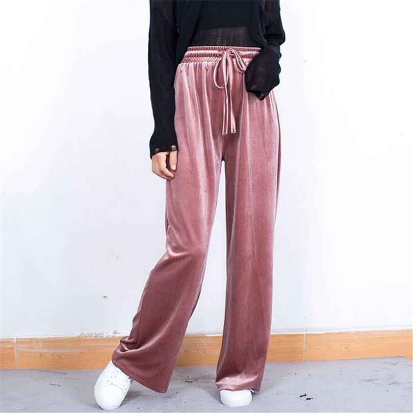 velvet pants wide leg