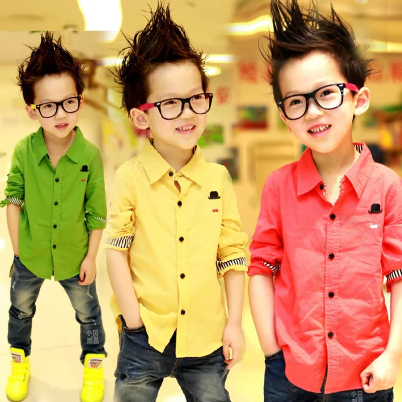 Free shipping spring/autumn new solid boy long sleeved shirt children's