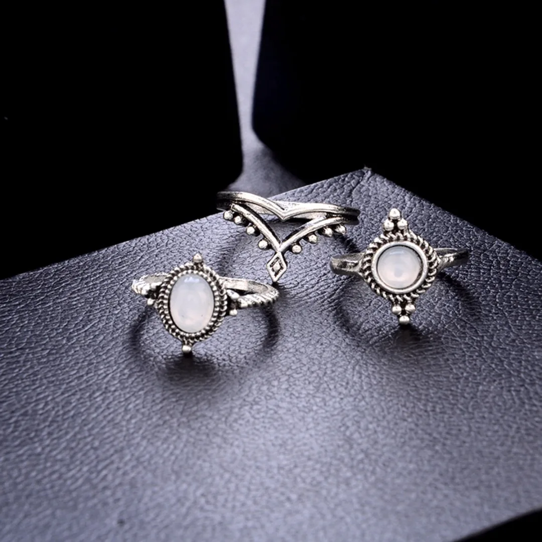 Sainio Crown Stone Midi Ring Sets Vintage Crystal Opal Knuckle Rings For Women 12PCS Bohemian Rings Set Statement Jewellery