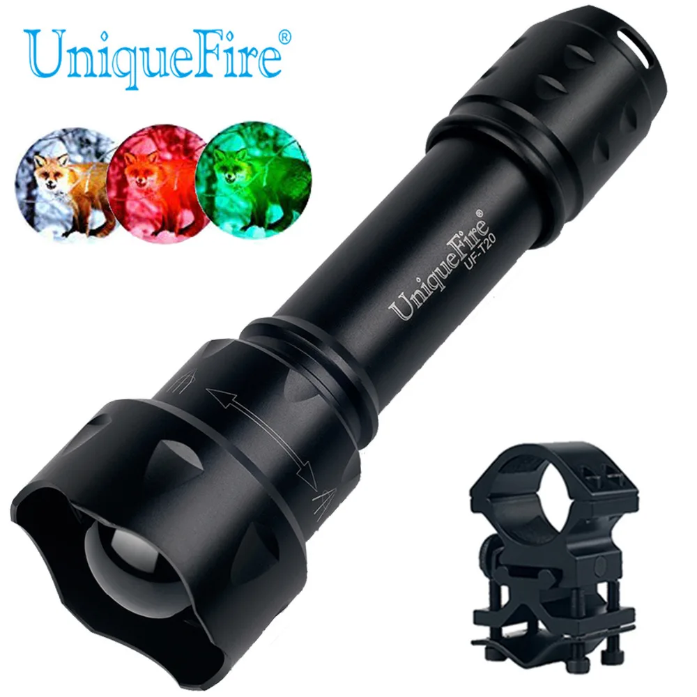 Светодиодный фонарик UniqueFire T20 XP E перезаряжаемый фонарь красный/зеленый/белый