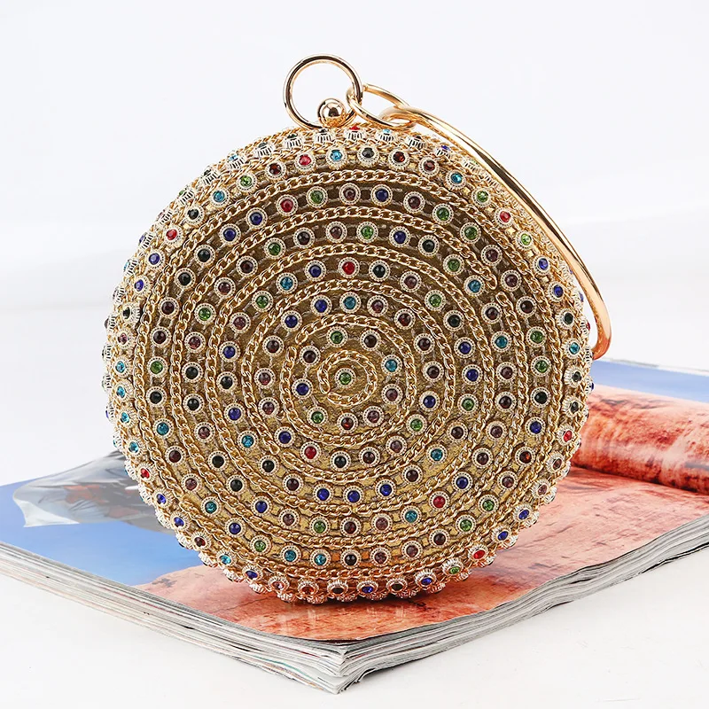 CICICUFF Colorful Diamond Evening Bag Round Ball Fashion Designer Gold Clutch Purse Handbag Wedding Bridal Chain Messenger Bag