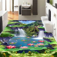 Beibehang papel де parede водопад лотоса карп ковры кухня дорожки интерьер трехмерные 3d обои пленка 3d полы