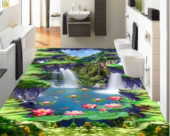 

beibehang papel de parede Waterfall lotus carp carpets kitchen walkway interior three-dimensional 3d wallpaper film 3d flooring