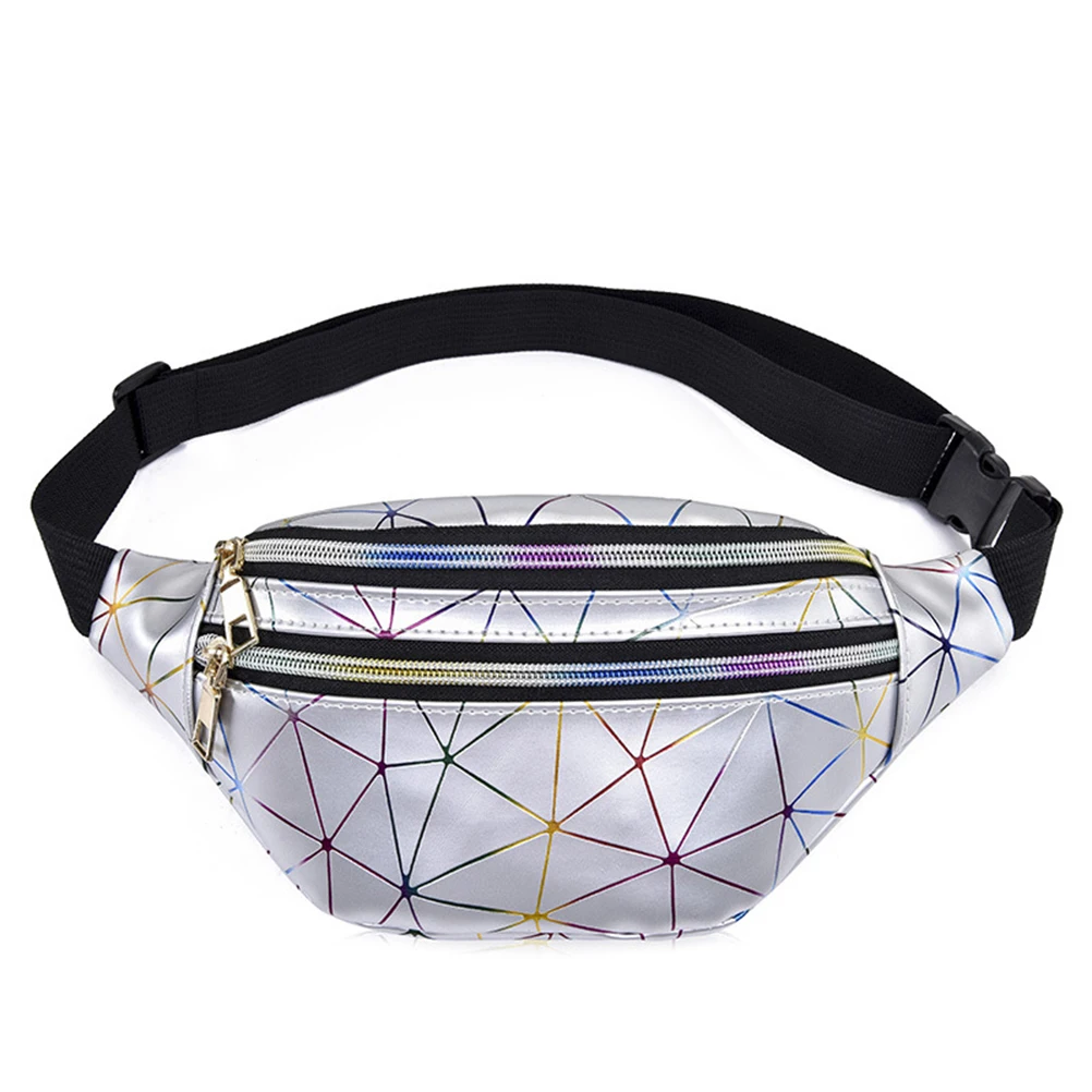 Голографическая поясные сумки женские Геометрические складные ПУ Лазерная грудь девушки мода путешествия ежедневно грудь телефон сумка