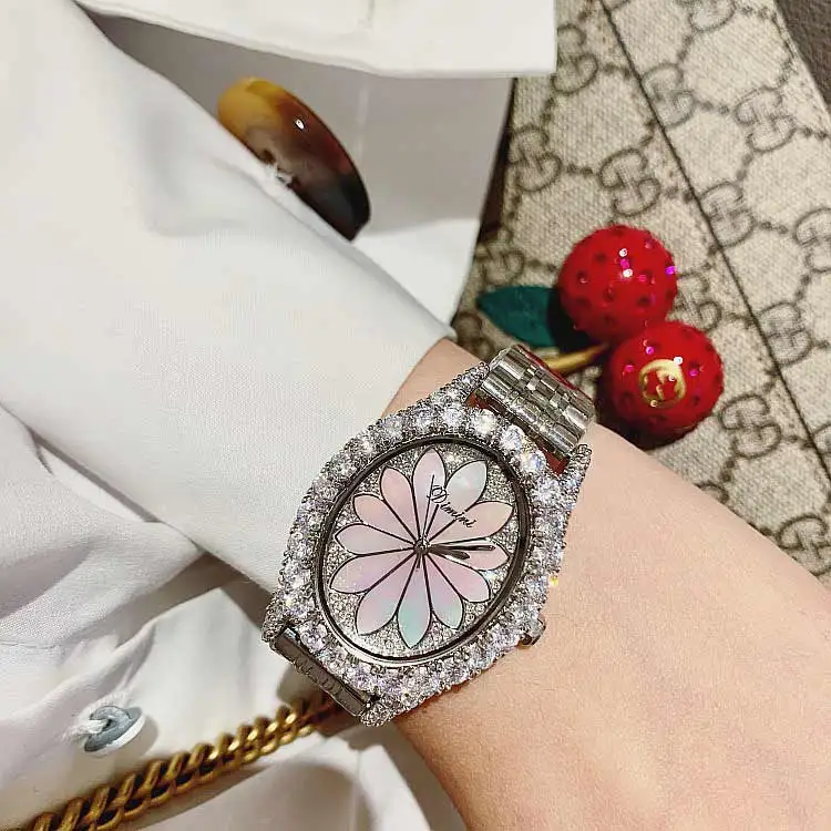Модные роскошные дизайнерские брендовые Нержавеющая сталь женские часы с бриллиантами кварц овал Форма водостойкие женские часы