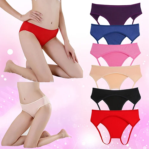 Women's Sexy Solid Color Cutout Open Crotch Erotic Underwear Briefs Panties