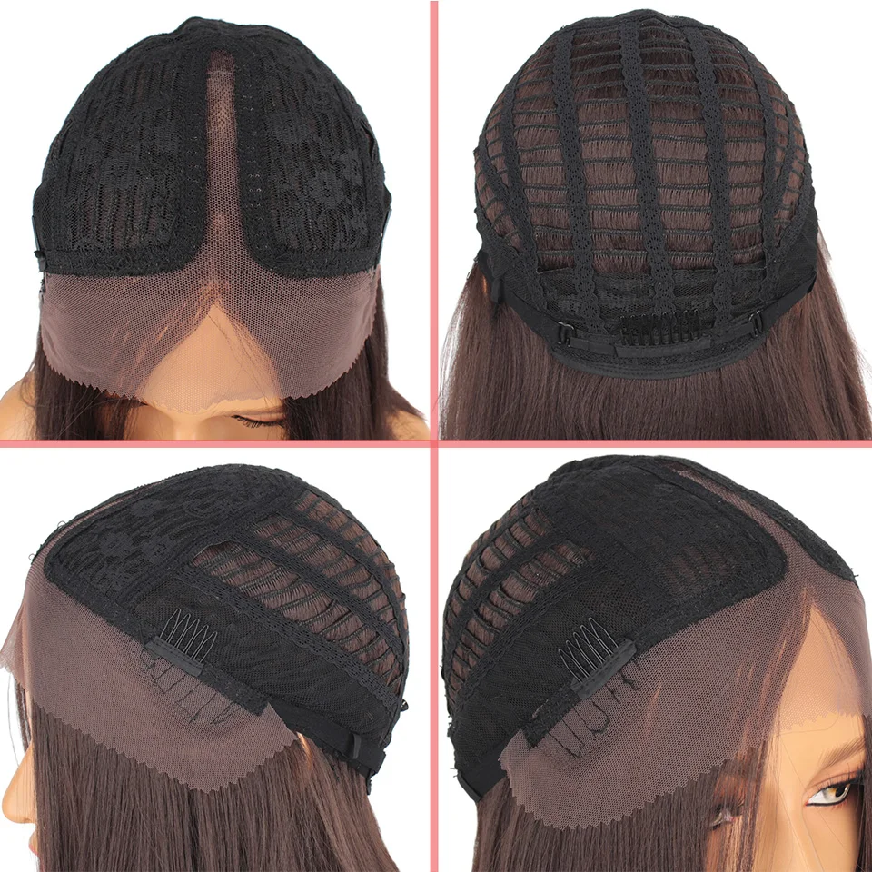 Leeven волосы 14 ''синтетический парик на кружеве короткий прямой Боб парики для женщин черный коричневый классический средний часть кружева передний парик
