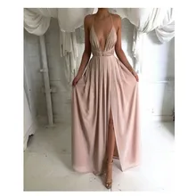 2016 mode Einfache A-Line Halfter Abendkleid Sexy Split Side Langes Abendkleid Rosa Farbe Satin Vestidos De Noche