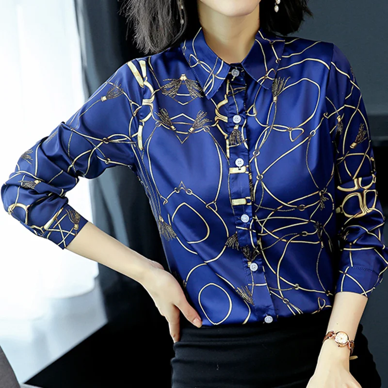 

Women Shirts Silk Blouse Women Elegant Office Lady Floral Shirt Blouses Female Plus Size Top Woman Long Sleeve Shirt Ladies Tops