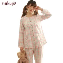 Fdfklak Для женщин костюмы Демисезонный с печатным рисунком и длинным рукавом, пижамы, Хлопковые пижамы женские пижамы Mujer; теплая одежда для сна Q407