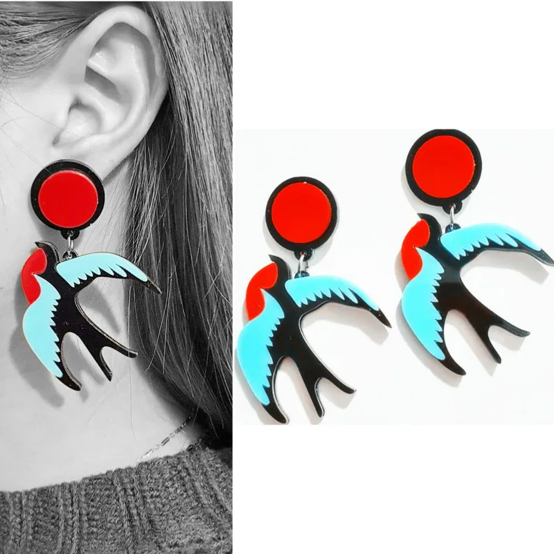 

New Cute Night Club Long Pendants Colorful Parrot Bird Earrings Acrylic Animal Flamingo Stud Earrings Women Jewelry Dropshipping